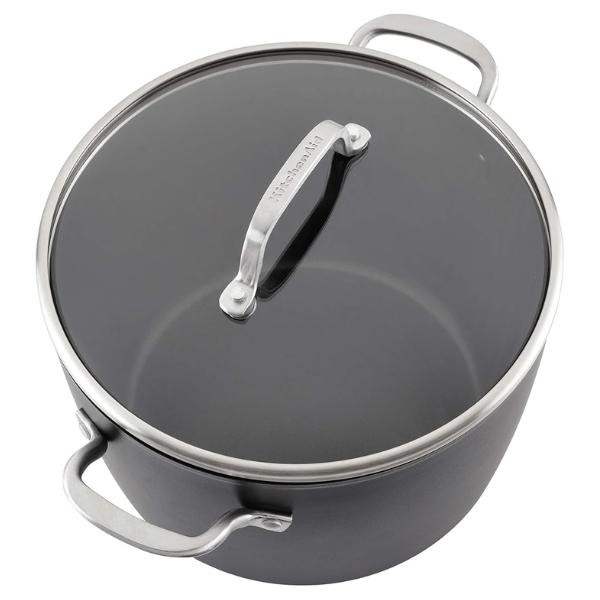 B08GDYQ4SB (2) Olla de inducción KitchenAid Antiadherente Anodizada con tapa de 8 cuartos