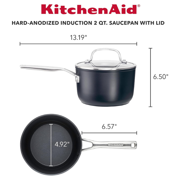 B09LGSTJHM (2) Cacerola de inducción KitchenAid Antiadherente con tapa de 2 cuartos