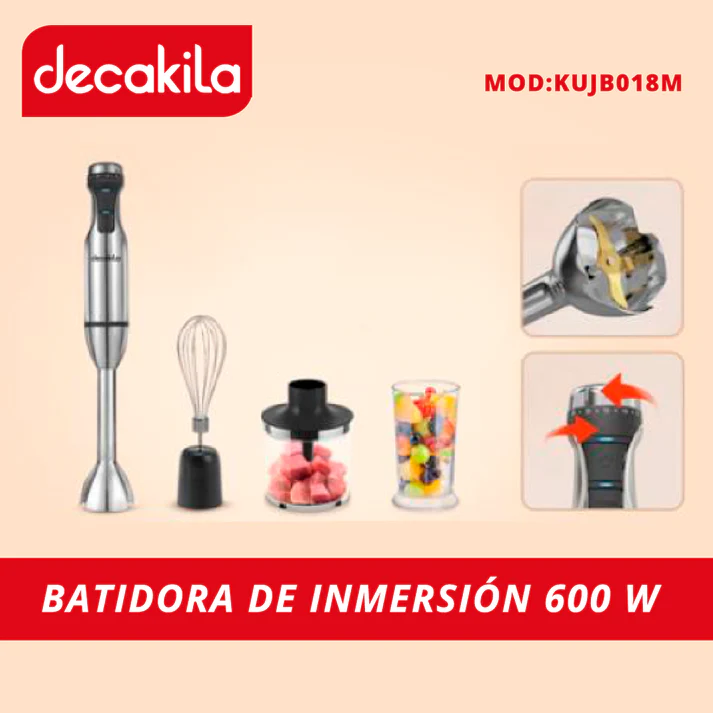 KUJB018M-U Batidora de Inmersión Decakila 4 en 1 600 W, KUJB018M