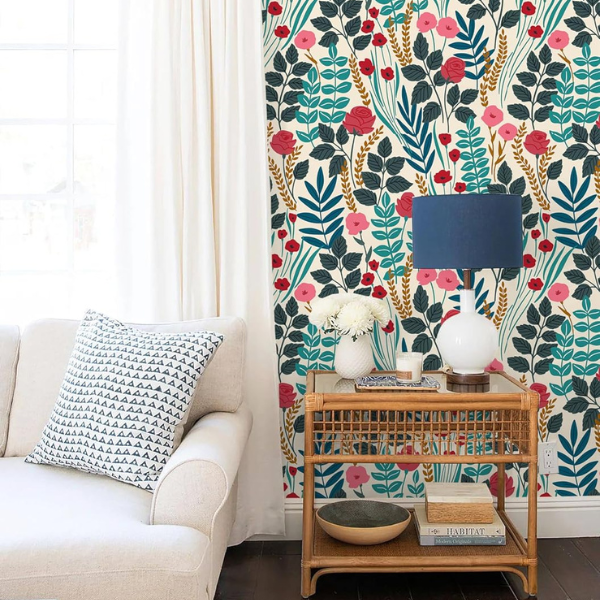 B0CMTVYV1D (3) Papel tapiz Floralplus bohemio con hojas tropical para baño