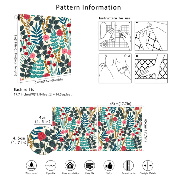 B0CMTVYV1D (6) Papel tapiz Floralplus bohemio con hojas tropical para baño