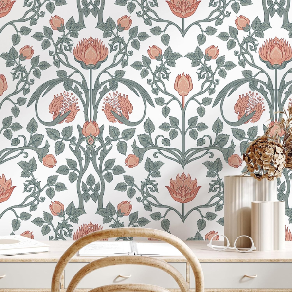B0D41SC1XK (3) Papel tapiz VEELIKE retro floral 17.7 x 118 inch