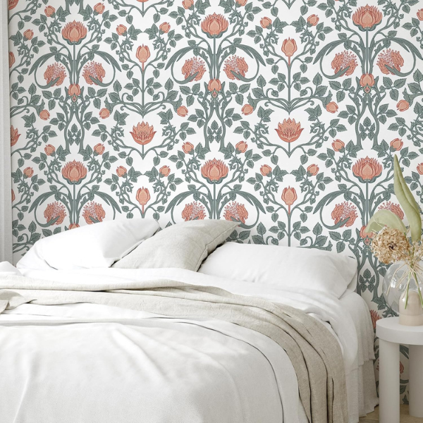 B0D41SC1XK (4) Papel tapiz VEELIKE retro floral 17.7 x 118 inch
