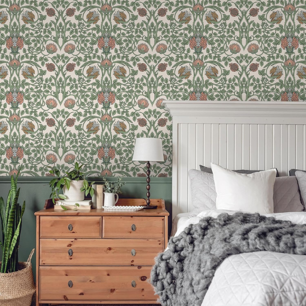 B0D7H31HVR (3) Papel tapiz VEELIKE retro floral 17.7 x 118 inch