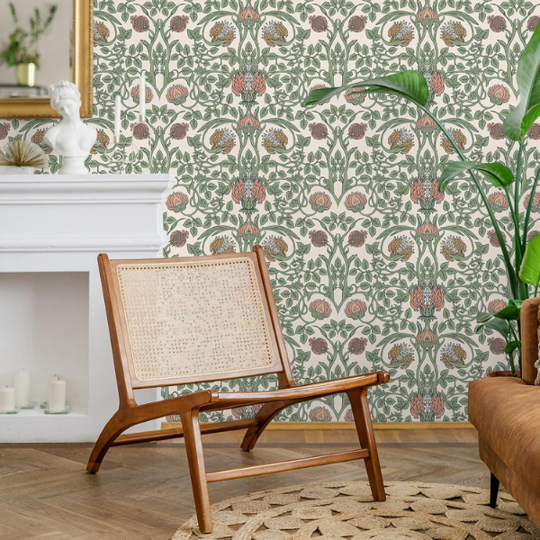 B0D7H31HVR (4) Papel tapiz VEELIKE retro floral 17.7 x 118 inch