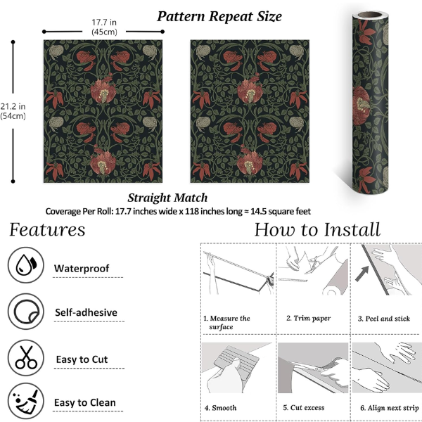 B0DBH5Z6W4 (2) Papel tapiz VEELIKE retro floral
